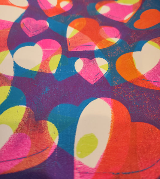 Bright Neon Hearts, Blue, Pink, Yellow 8"x10" Cardstock