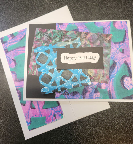 Birthday Alibi (with matching designed envelope) - Funny - Unique Acrylic Monotype